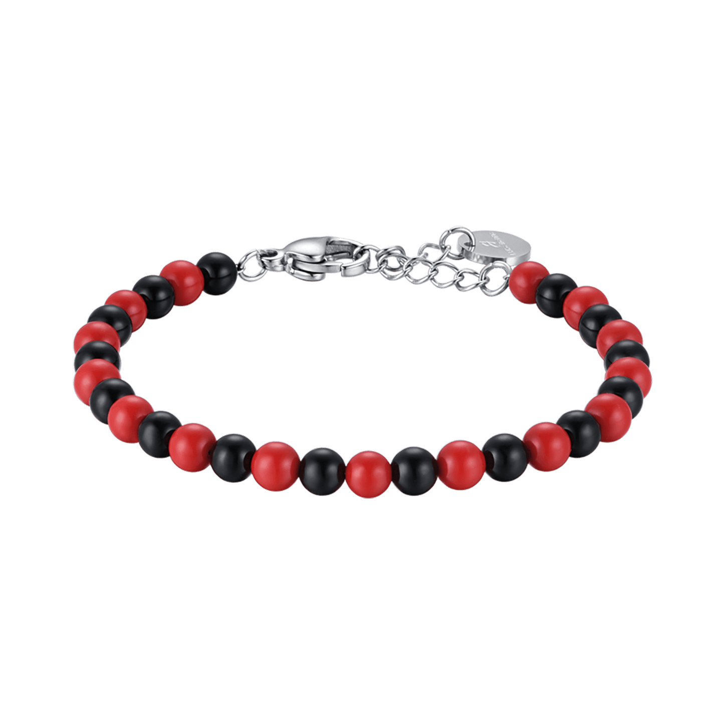 PULSERA DE ACERO PARA BEBÉ CON PIEDRAS ROJAS Y NEGRAS