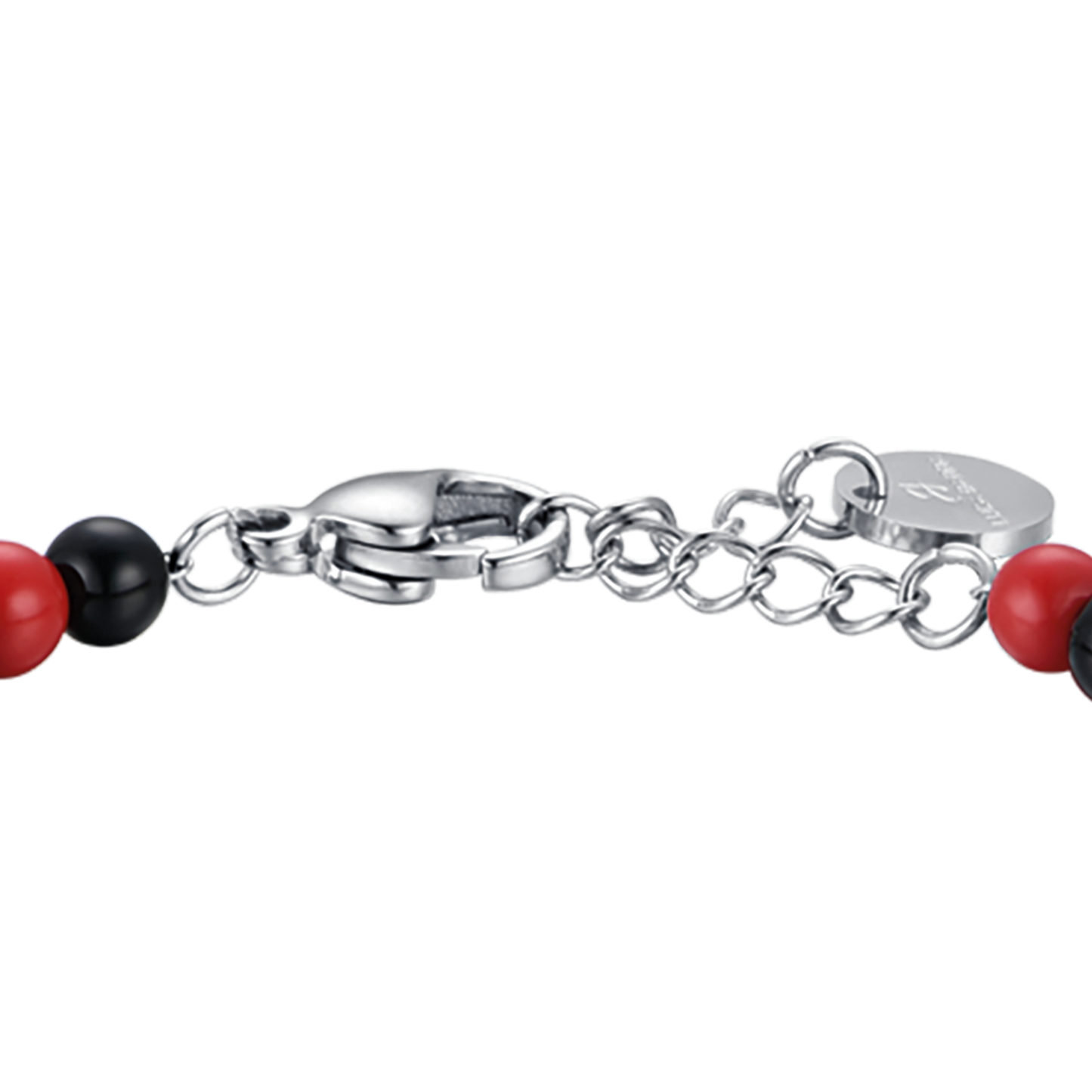 PULSERA DE ACERO PARA BEBÉ CON PIEDRAS ROJAS Y NEGRAS