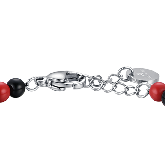 PULSERA DE ACERO PARA BEBÉ CON PIEDRAS ROJAS Y NEGRAS