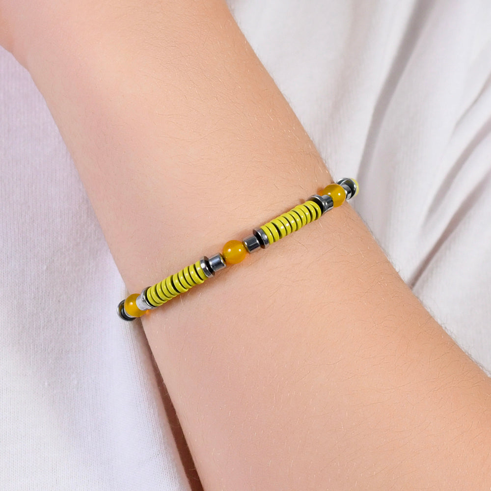 PULSERA DE ACERO PARA NIÑA CON PIEDRAS AMARILLAS Y ELEMENTOS DE ESMALTE AMARILLO