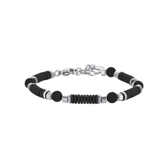 PULSERA DE ACERO PARA BEBÉ CON PIEDRAS NEGRAS Y ELEMENTOS DE ESMALTE NEGRO