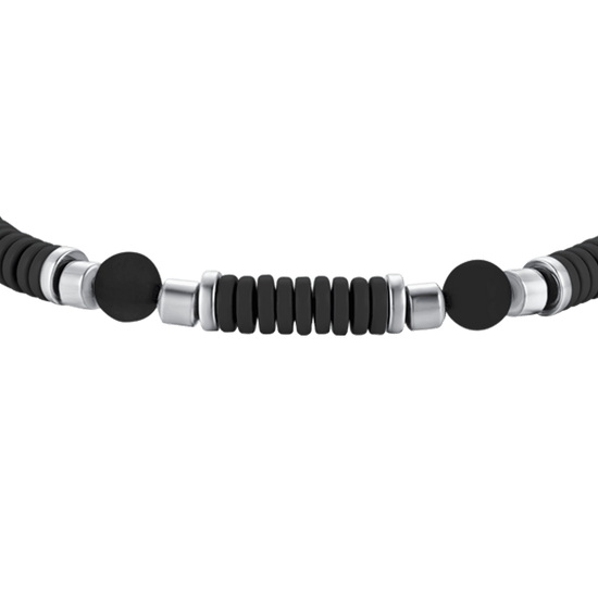 PULSERA DE ACERO PARA BEBÉ CON PIEDRAS NEGRAS Y ELEMENTOS DE ESMALTE NEGRO