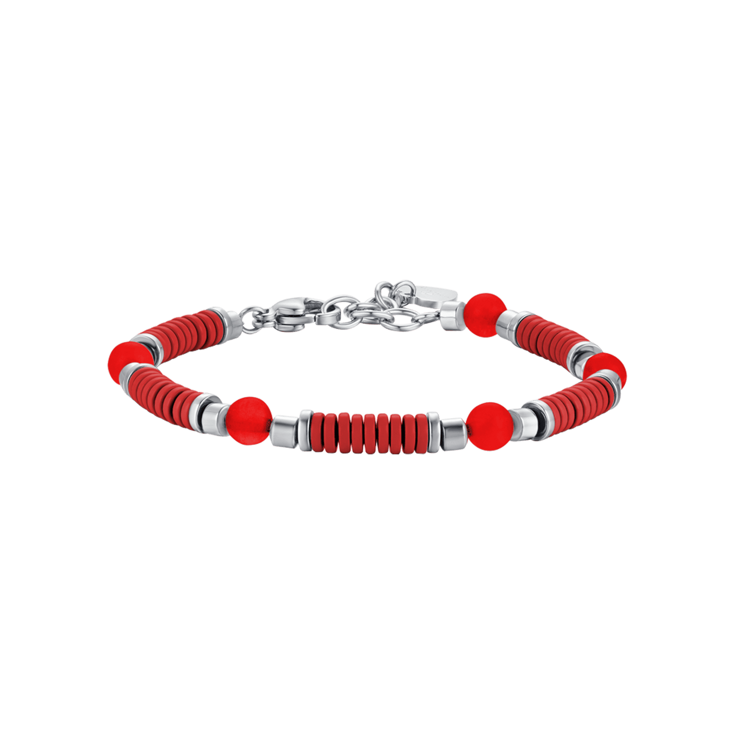 PULSERA INFANTIL DE ACERO CON PIEDRAS ROJAS Y ELEMENTOS CON ENAMELADO ROJO Luca Barra