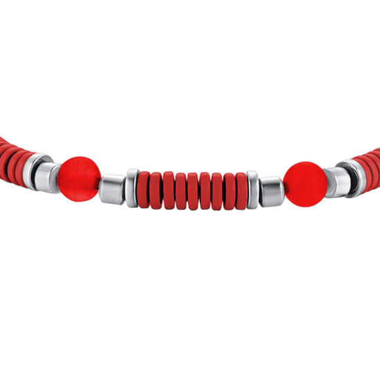 PULSERA INFANTIL DE ACERO CON PIEDRAS ROJAS Y ELEMENTOS CON ENAMELADO ROJO Luca Barra