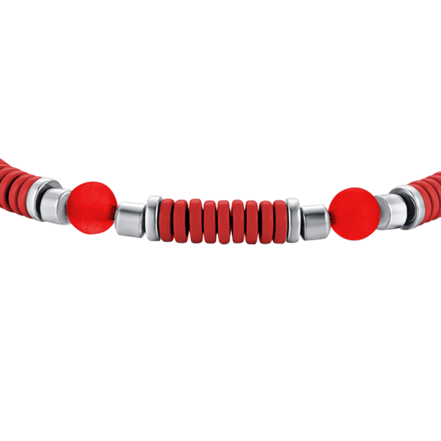 PULSERA DE ACERO PARA BEBÉ CON PIEDRAS ROJAS Y ELEMENTOS DE ESMALTE ROJO