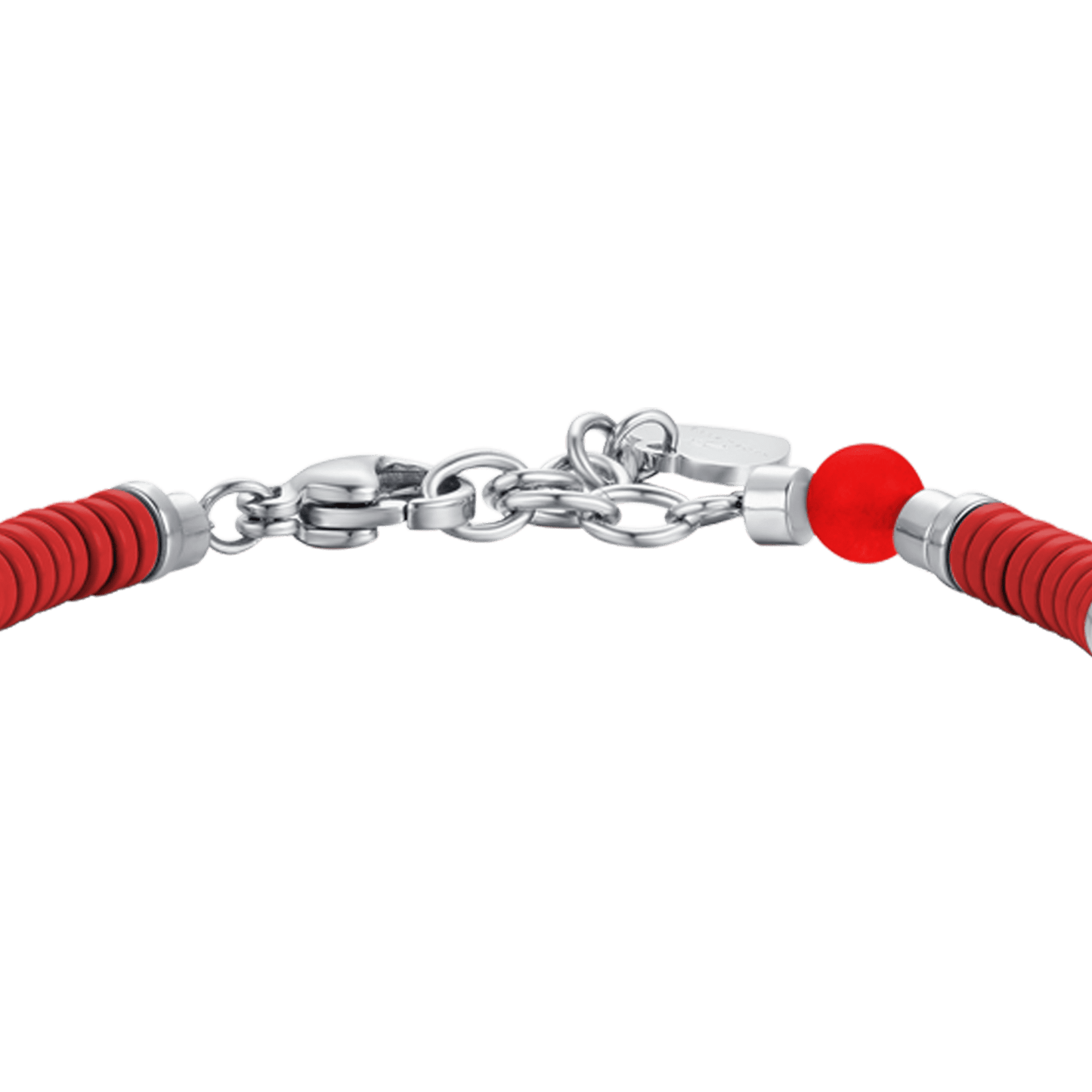 PULSERA DE ACERO PARA BEBÉ CON PIEDRAS ROJAS Y ELEMENTOS DE ESMALTE ROJO