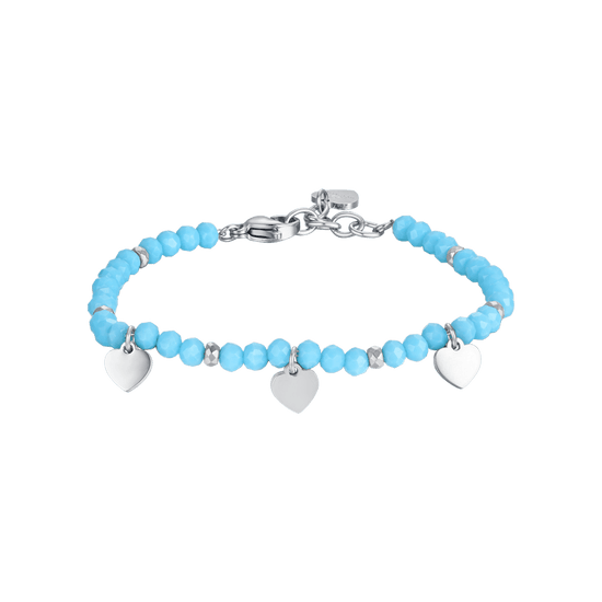 PULSERA INFANTIL DE ACERO CON PIEDRAS Y CORAZONES DE TURQUESA Luca Barra