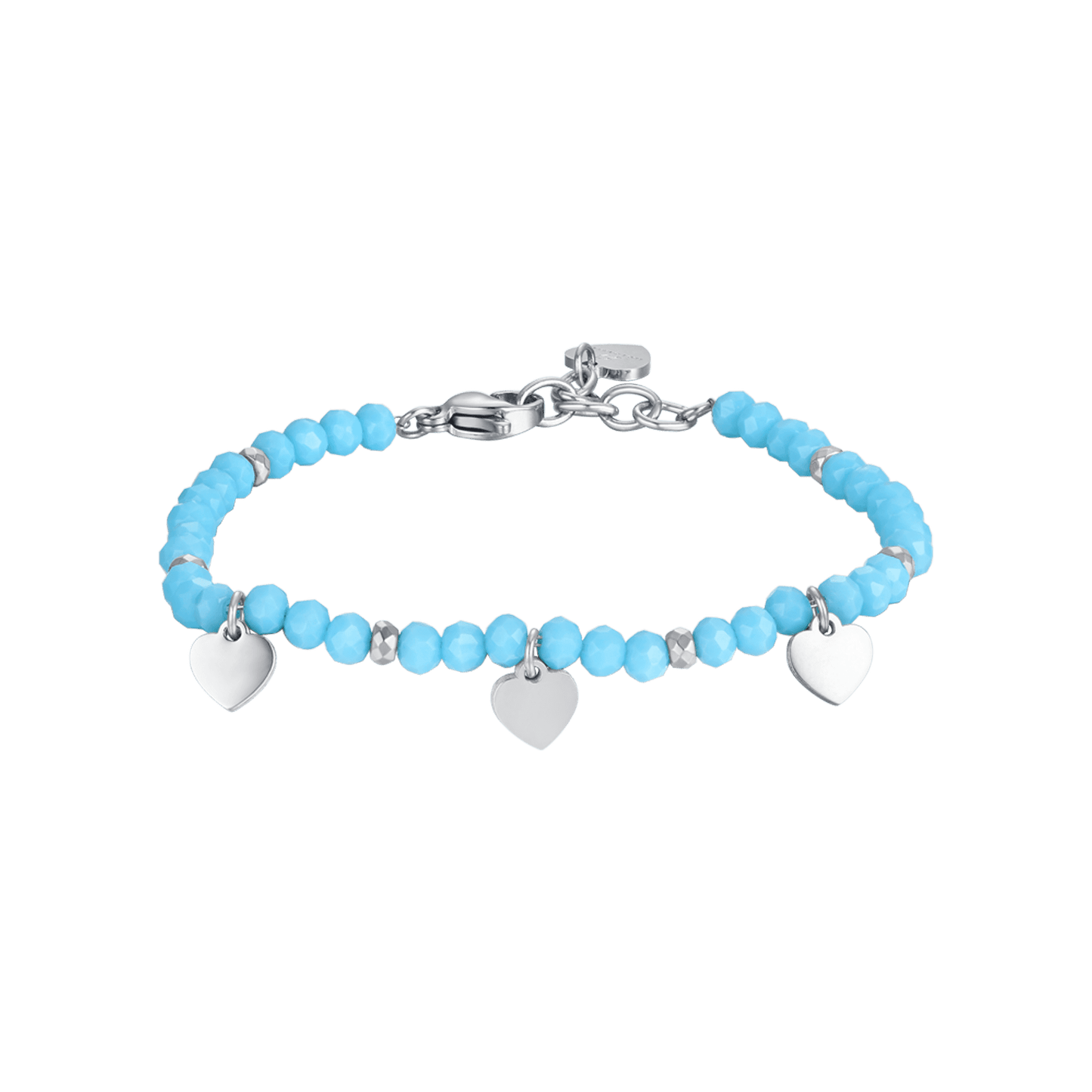PULSERA DE ACERO PARA NIÑA CON PIEDRAS TURQUESAS Y CORAZONES