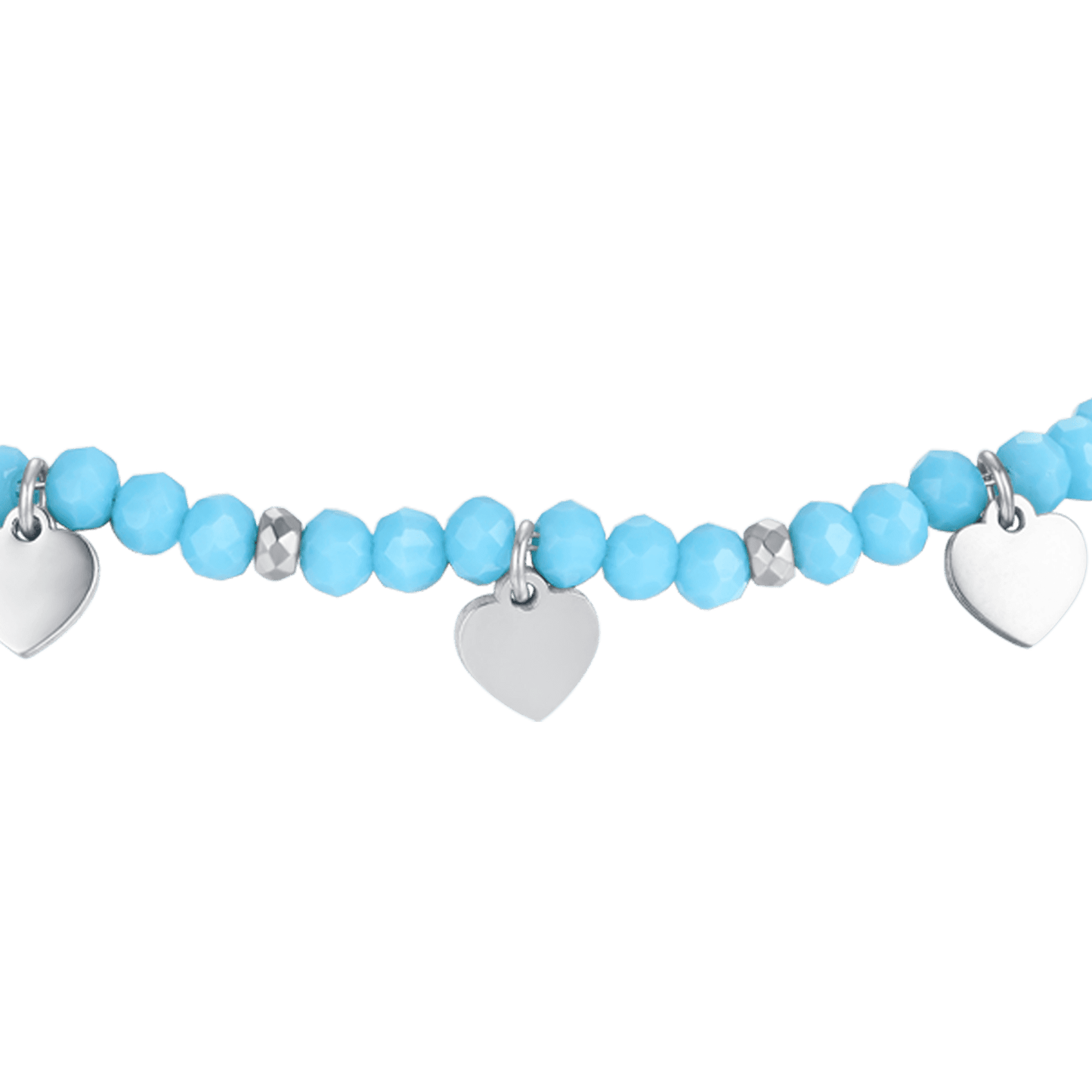 PULSERA DE ACERO PARA NIÑA CON PIEDRAS TURQUESAS Y CORAZONES