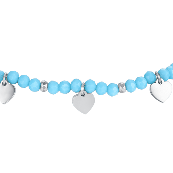 PULSERA DE ACERO PARA NIÑA CON PIEDRAS TURQUESAS Y CORAZONES