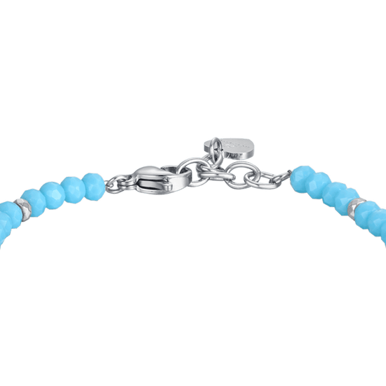 PULSERA DE ACERO PARA NIÑA CON PIEDRAS TURQUESAS Y CORAZONES