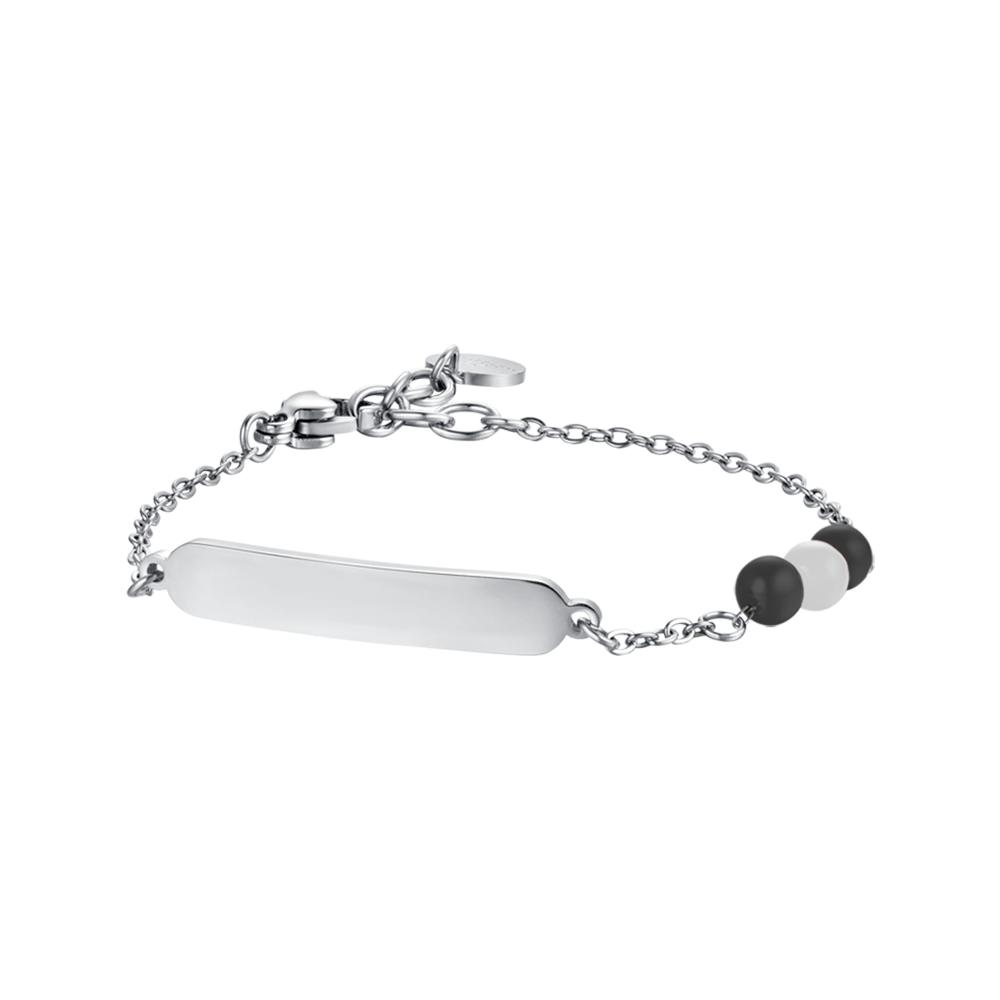 PULSERA DE ACERO PARA BEBÉ CON PIEDRAS BLANCAS Y NEGRAS