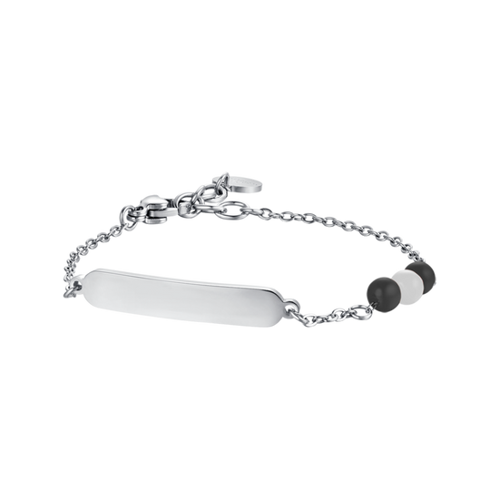 PULSERA DE ACERO PARA BEBÉ CON PIEDRAS BLANCAS Y NEGRAS