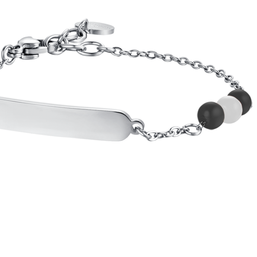 PULSERA DE ACERO PARA BEBÉ CON PIEDRAS BLANCAS Y NEGRAS