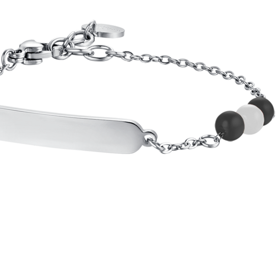 PULSERA DE ACERO PARA BEBÉ CON PIEDRAS BLANCAS Y NEGRAS