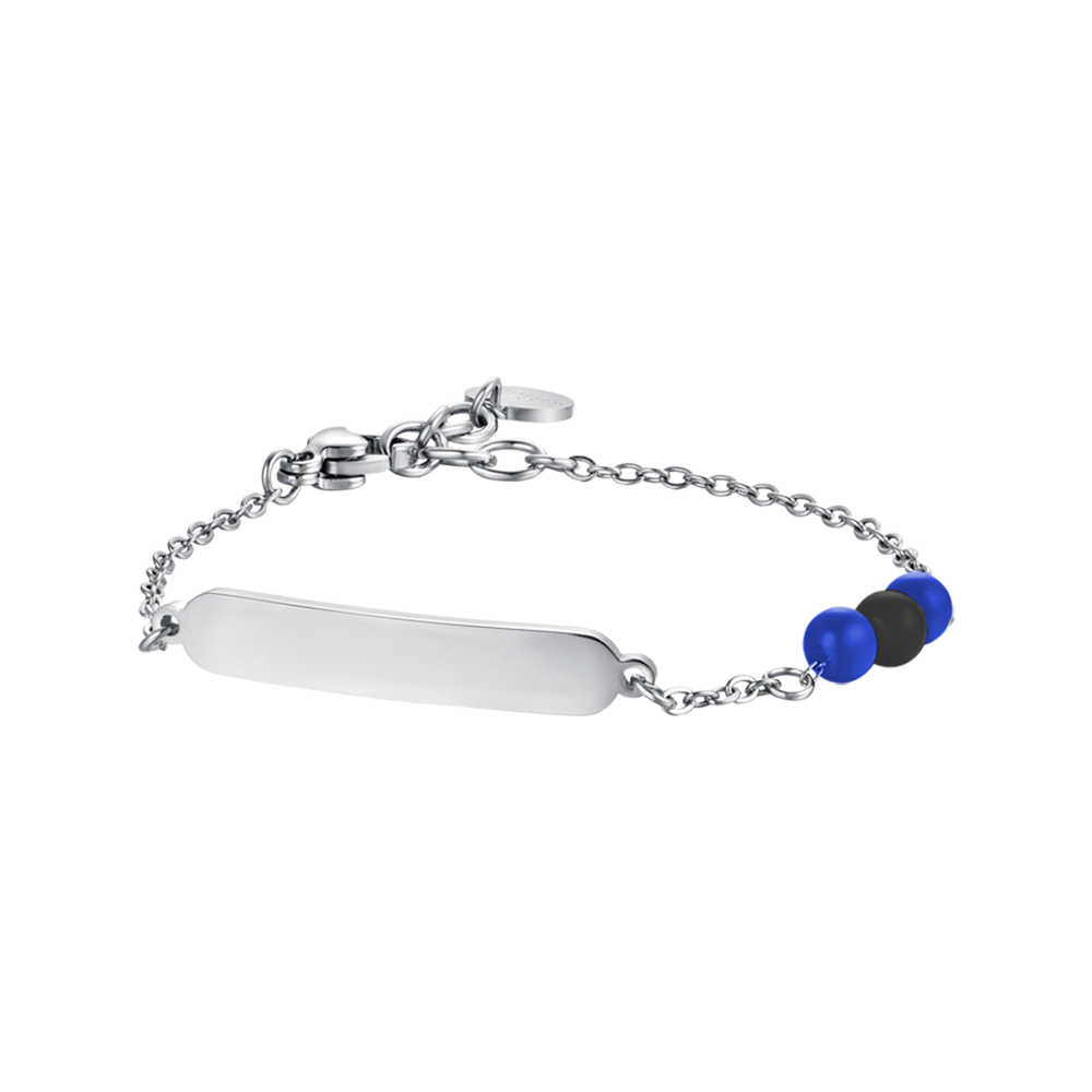 PULSERA DE ACERO PARA BEBÉ CON PIEDRAS AZULES Y NEGRAS
