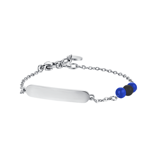 PULSERA DE ACERO PARA BEBÉ CON PIEDRAS AZULES Y NEGRAS