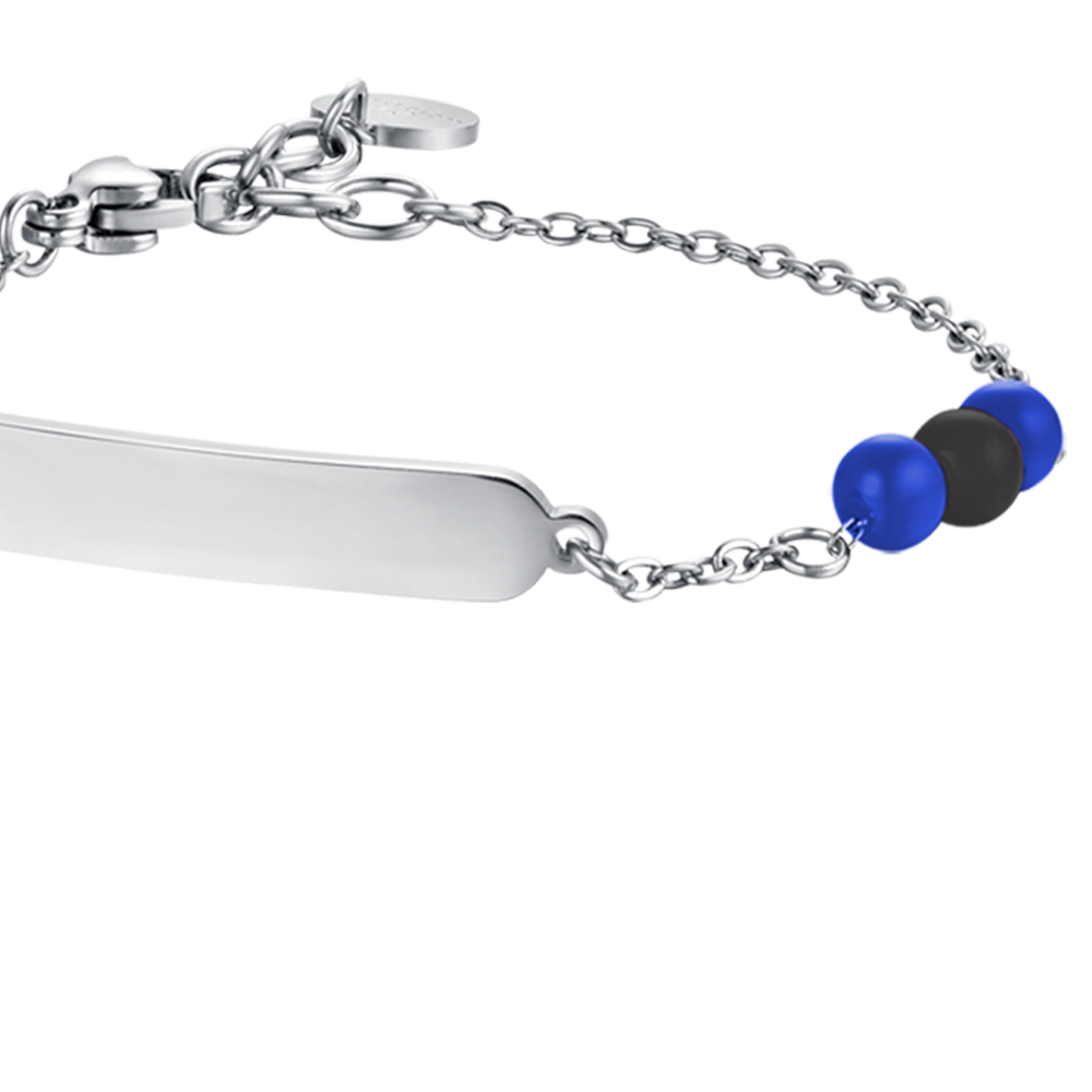 PULSERA DE ACERO PARA BEBÉ CON PIEDRAS AZULES Y NEGRAS