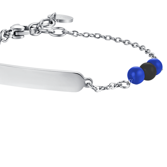 PULSERA DE ACERO PARA BEBÉ CON PIEDRAS AZULES Y NEGRAS