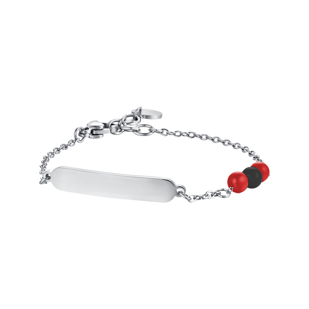 PULSERA DE ACERO PARA BEBÉ CON PIEDRAS ROJAS Y NEGRAS