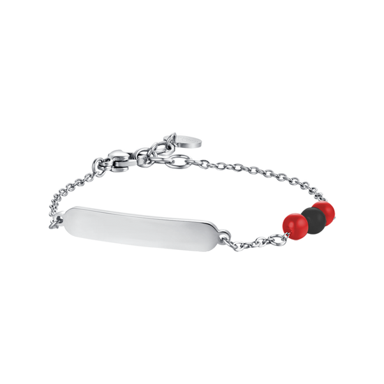 PULSERA DE ACERO PARA BEBÉ CON PIEDRAS ROJAS Y NEGRAS