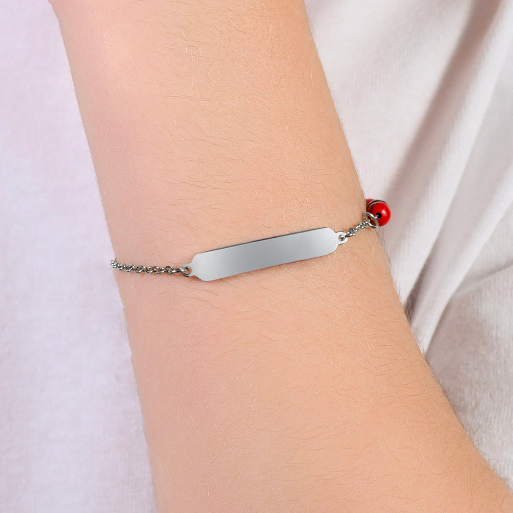 PULSERA DE ACERO PARA BEBÉ CON PIEDRAS ROJAS Y NEGRAS
