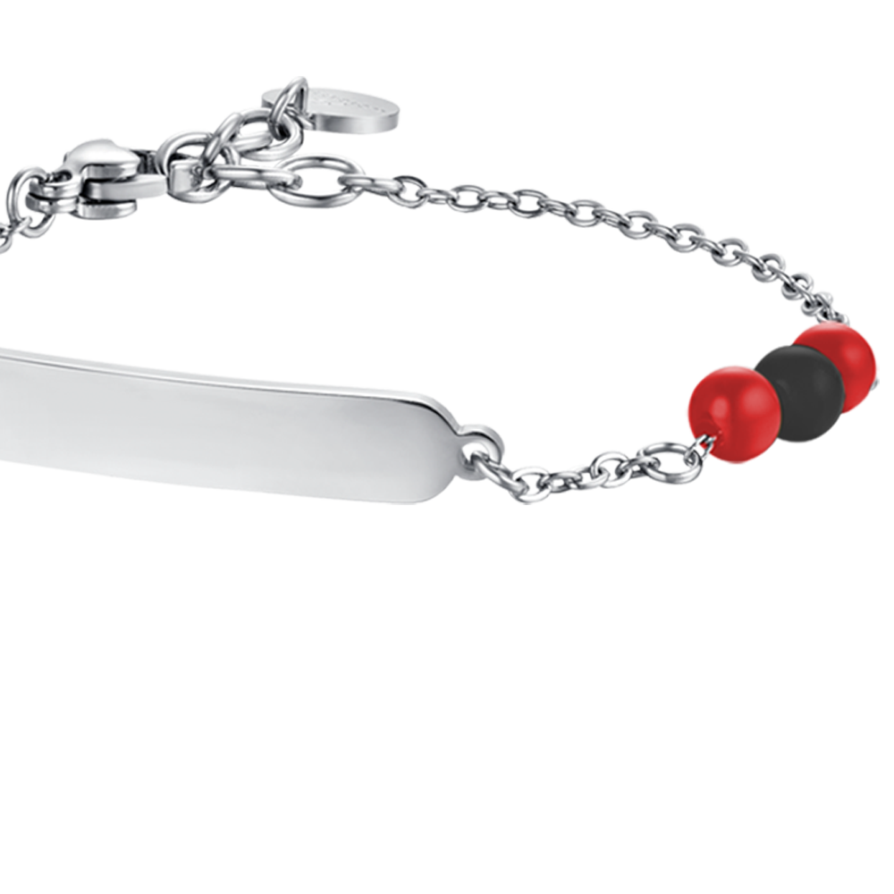 PULSERA DE ACERO PARA BEBÉ CON PIEDRAS ROJAS Y NEGRAS