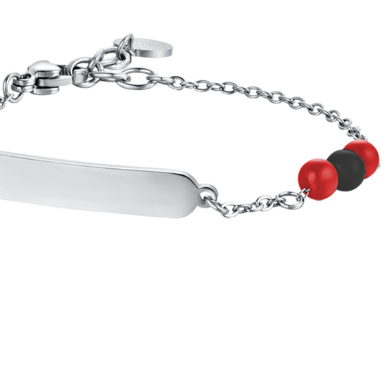 PULSERA DE ACERO PARA BEBÉ CON PIEDRAS ROJAS Y NEGRAS