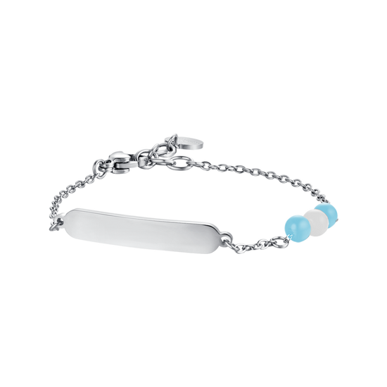 PULSERA DE ACERO PARA BEBÉ CON PIEDRAS AZULES Y BLANCAS