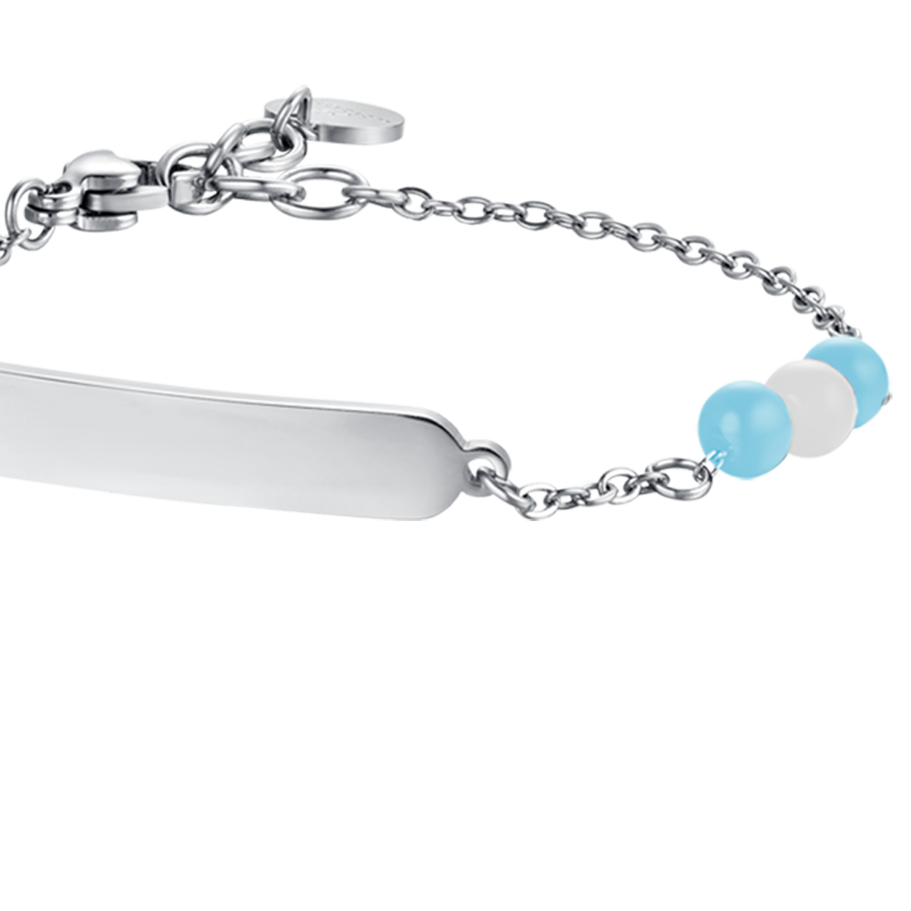 PULSERA DE ACERO PARA BEBÉ CON PIEDRAS AZULES Y BLANCAS