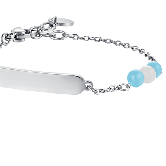 PULSERA DE ACERO PARA BEBÉ CON PIEDRAS AZULES Y BLANCAS
