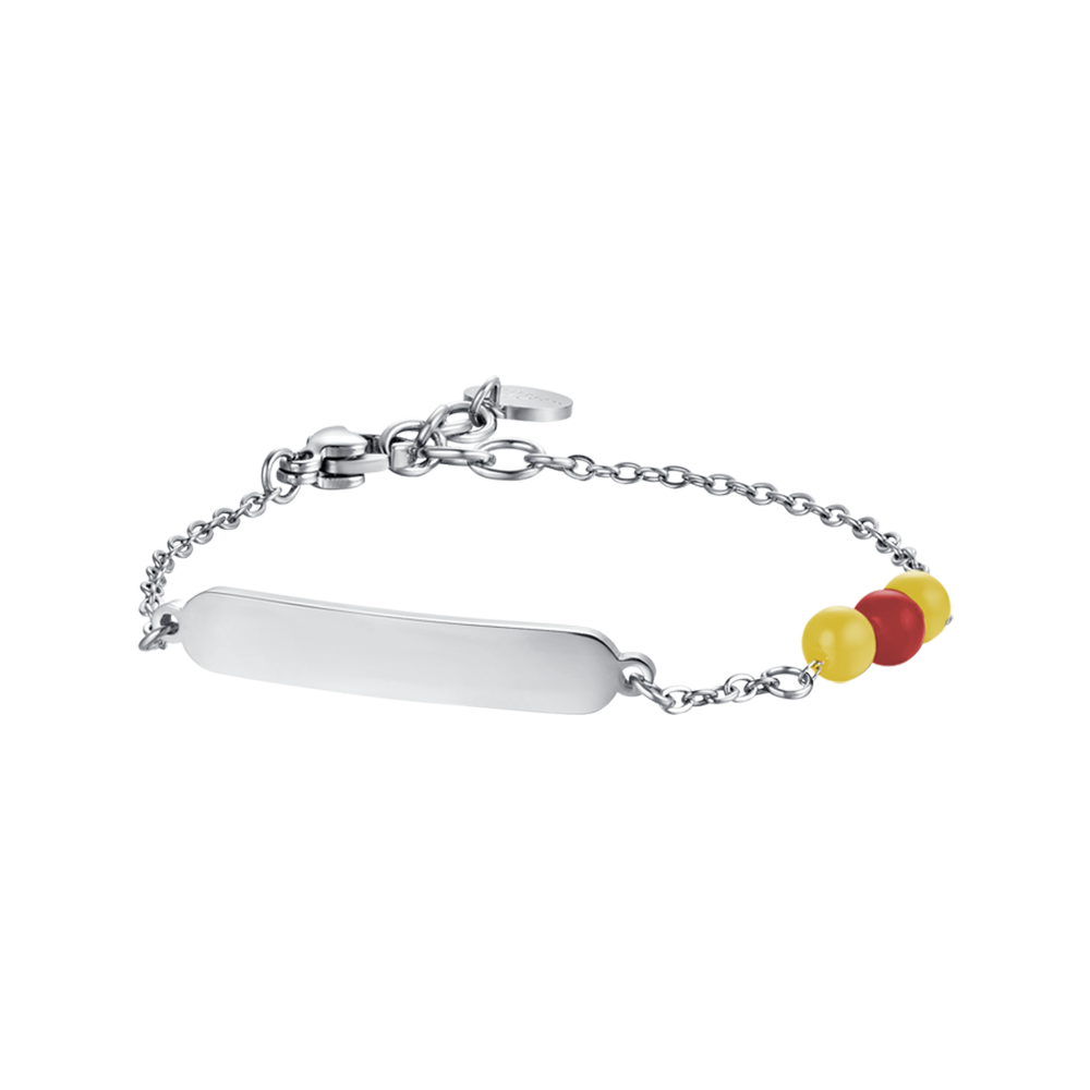 PULSERA DE ACERO PARA BEBÉ CON PIEDRAS AMARILLAS Y ROJAS