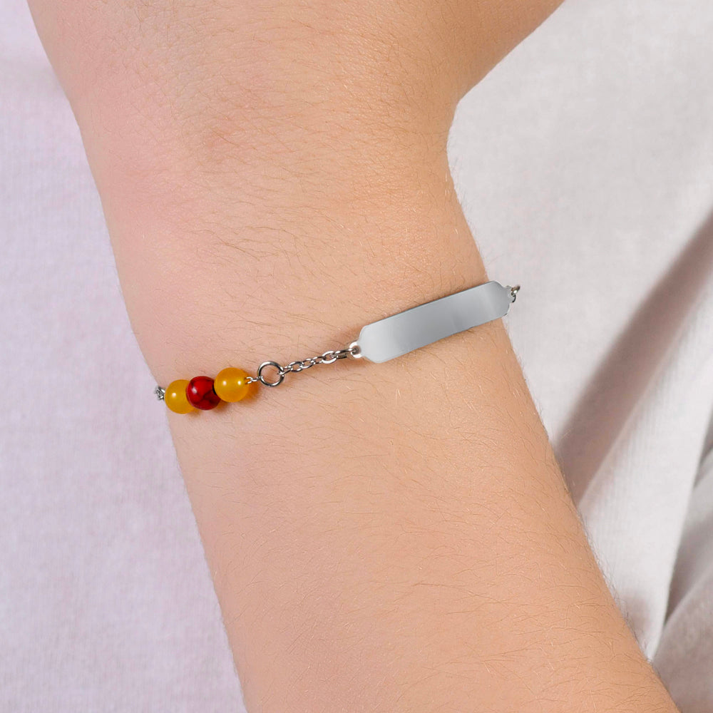 PULSERA DE ACERO PARA BEBÉ CON PIEDRAS AMARILLAS Y ROJAS