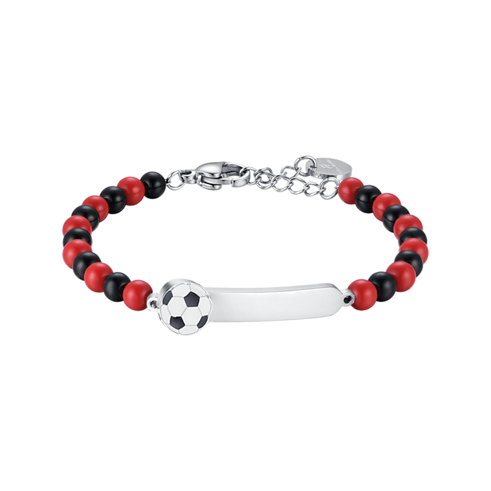 PULSERA DE ACERO PARA BEBÉ CON PIEDRAS ROJAS Y NEGRAS