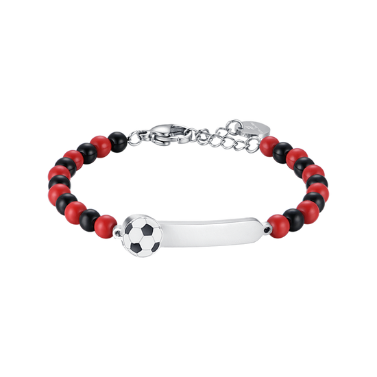 PULSERA DE ACERO PARA BEBÉ CON PIEDRAS ROJAS Y NEGRAS