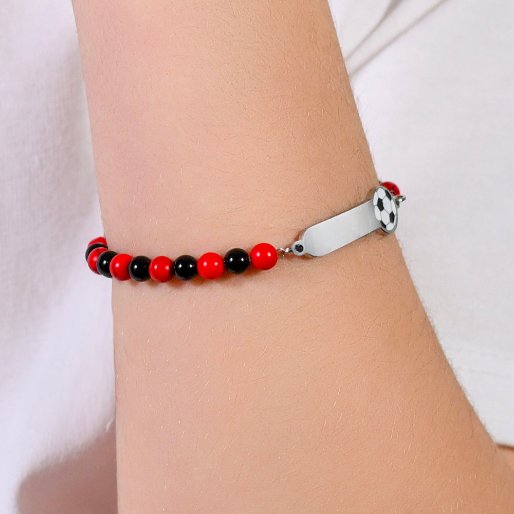 PULSERA DE ACERO PARA BEBÉ CON PIEDRAS ROJAS Y NEGRAS