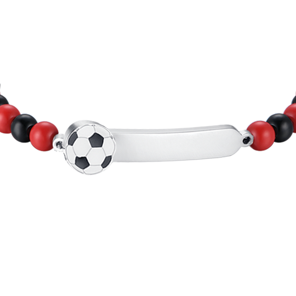 PULSERA DE ACERO PARA BEBÉ CON PIEDRAS ROJAS Y NEGRAS