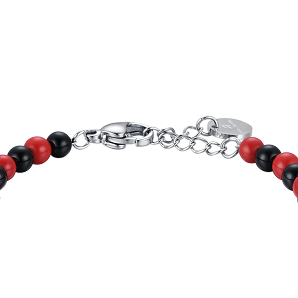 PULSERA DE ACERO PARA BEBÉ CON PIEDRAS ROJAS Y NEGRAS