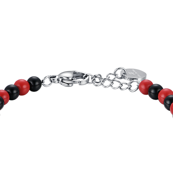 PULSERA DE ACERO PARA BEBÉ CON PIEDRAS ROJAS Y NEGRAS