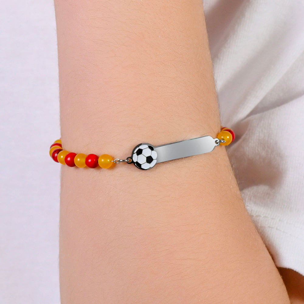 PULSERA DE ACERO PARA BEBÉ CON PIEDRAS ROJAS Y AMARILLAS
