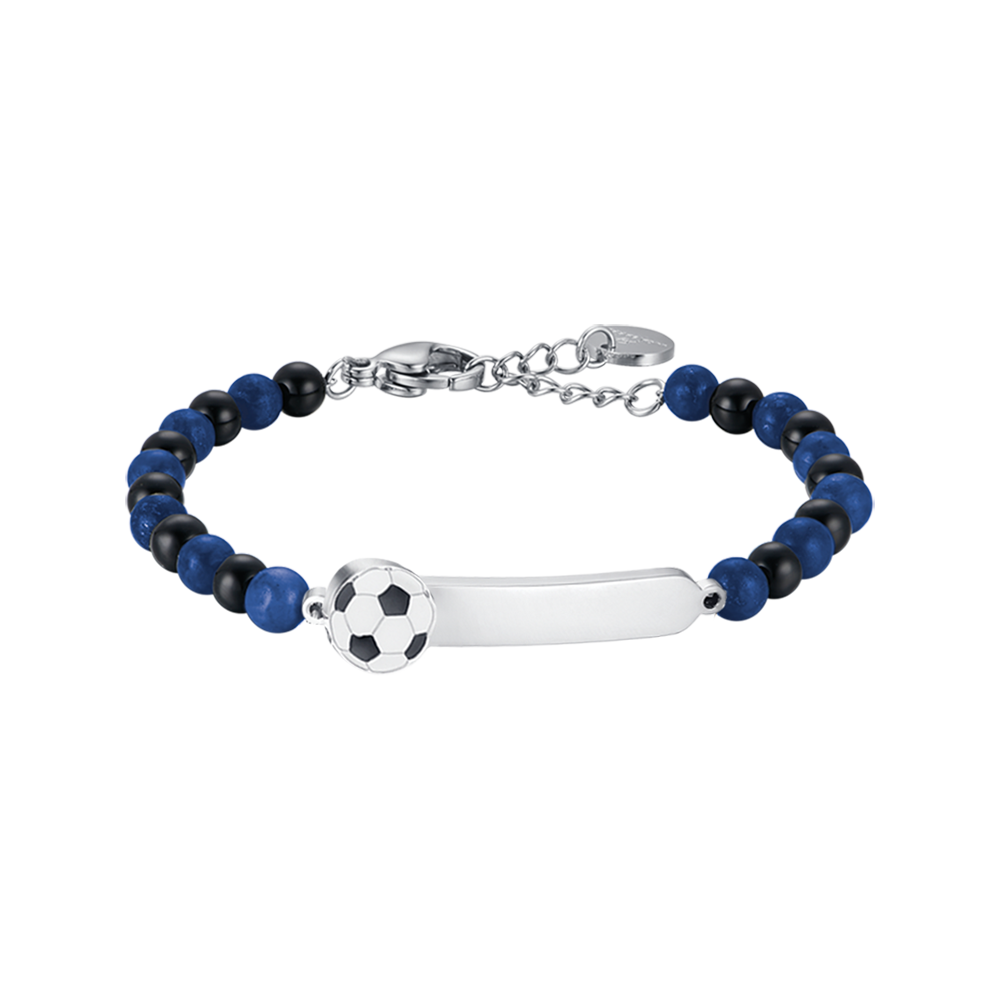 PULSERA DE ACERO PARA BEBÉ CON PIEDRAS AZULES Y NEGRAS
