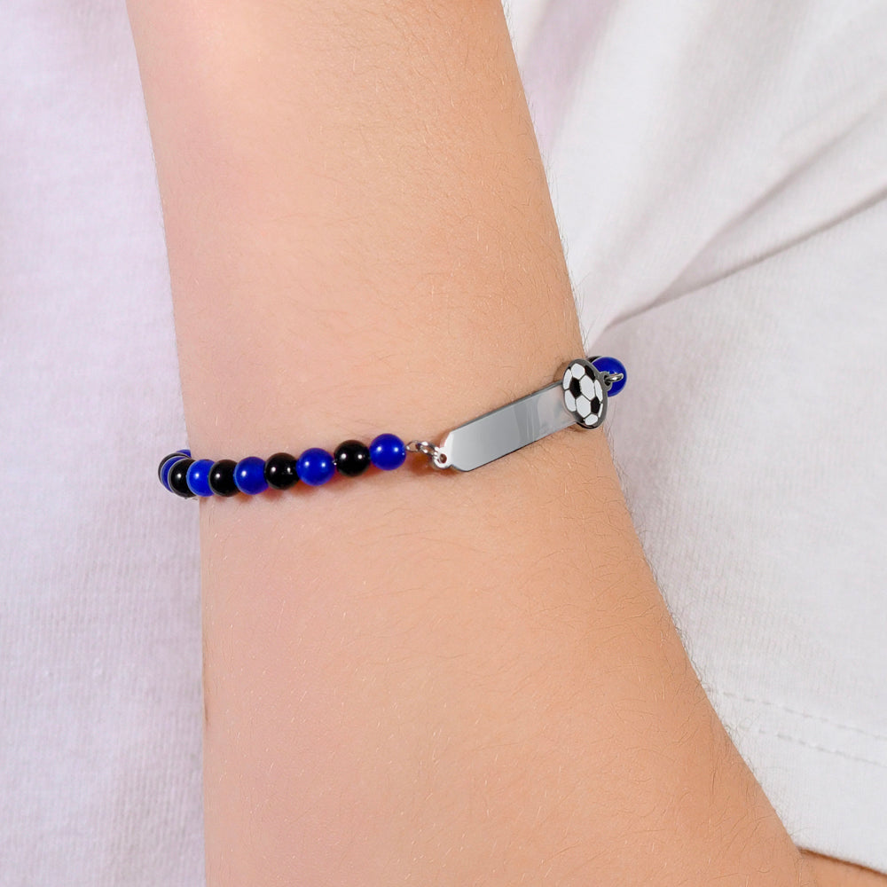 PULSERA DE ACERO PARA BEBÉ CON PIEDRAS AZULES Y NEGRAS