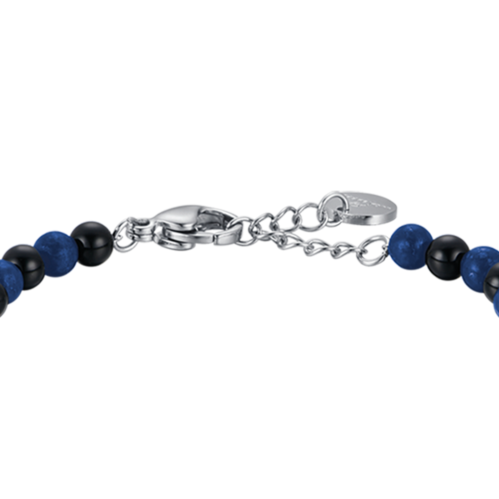 PULSERA DE ACERO PARA BEBÉ CON PIEDRAS AZULES Y NEGRAS