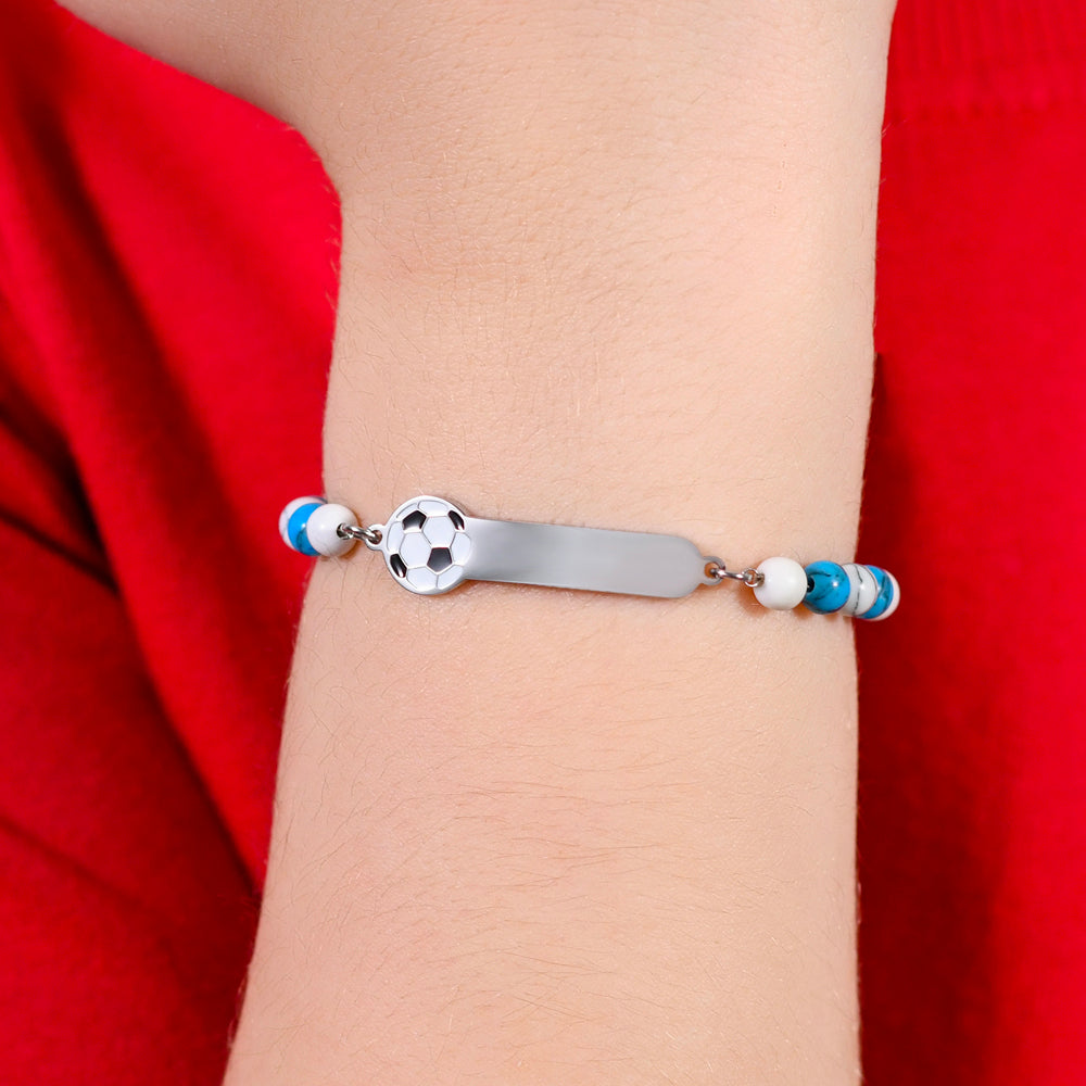PULSERA DE ACERO PARA BEBÉ CON PIEDRAS AZULES Y BLANCAS