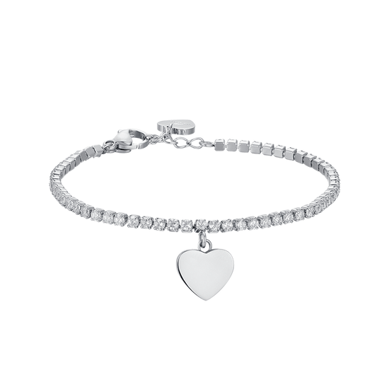 PULSERA DE TENIS DE ACERO PARA NIÑA CON CRISTALES BLANCOS Y CORAZÓN