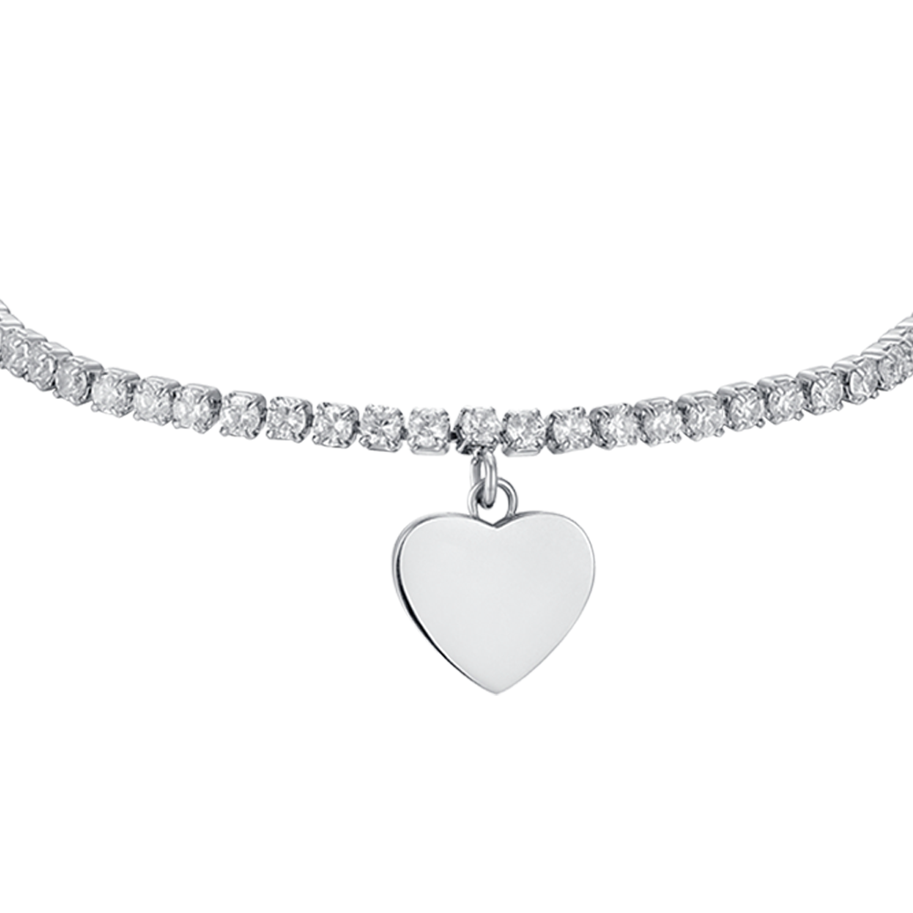PULSERA DE TENIS DE ACERO PARA NIÑA CON CRISTALES BLANCOS Y CORAZÓN