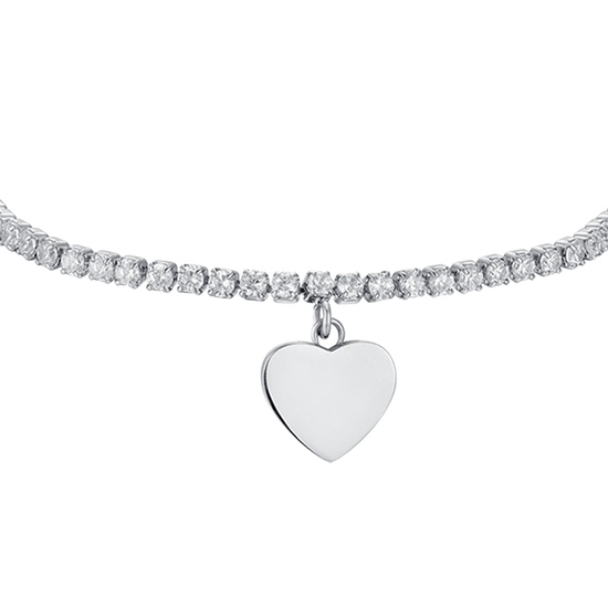 PULSERA DE TENIS DE ACERO PARA NIÑA CON CRISTALES BLANCOS Y CORAZÓN