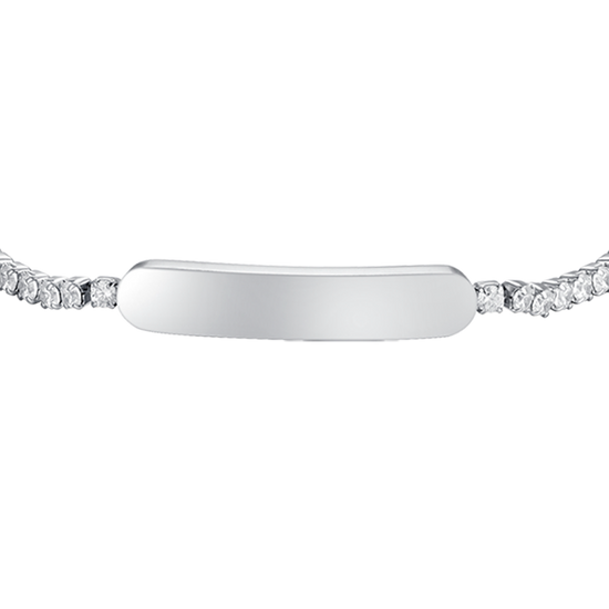 PULSERA DE TENIS DE NIÑA DE ACERO CON CRISTALES BLANCOS Y PLACA
