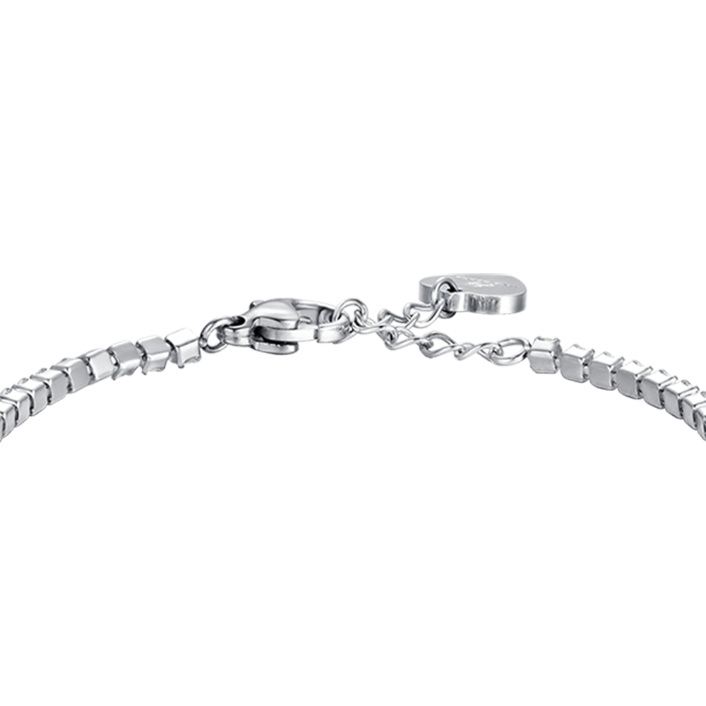 PULSERA DE TENIS DE NIÑA DE ACERO CON CRISTALES BLANCOS Y PLACA