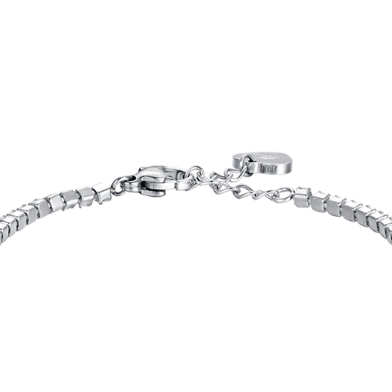 PULSERA DE TENIS DE NIÑA DE ACERO CON CRISTALES BLANCOS Y PLACA